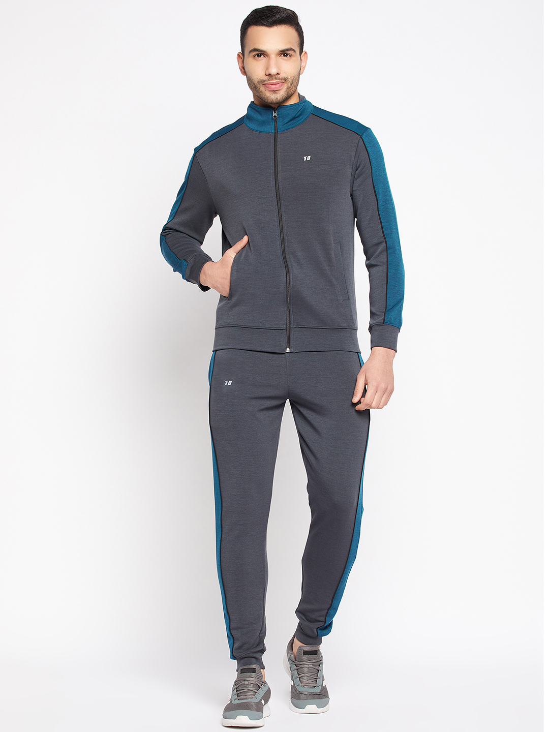 CB Charcoal Track Suit-Charcoal/Teal - T10 Sports